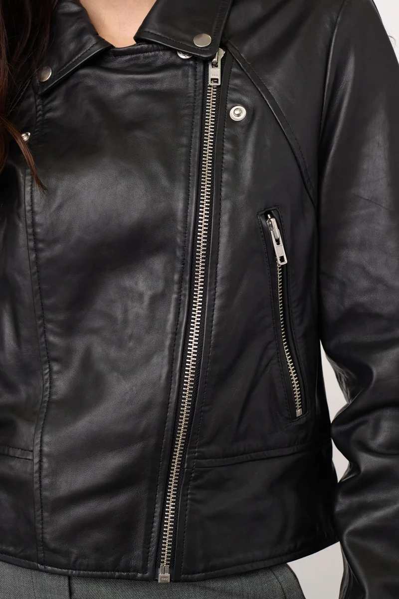 Phoebecc Leather Biker Jacket 500415 | Black | Co'couture