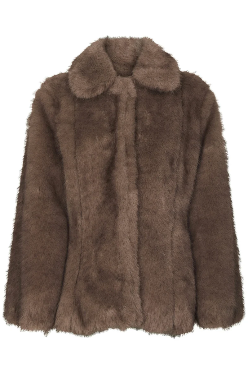 Ariella Faux Fur Peplum Jacket | Warm Grey | Jakke fra Neo Noir