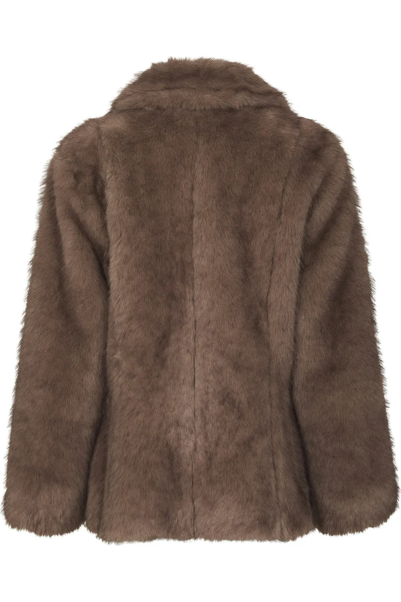 Ariella Faux Fur Peplum Jacket | Warm Grey | Jakke fra Neo Noir