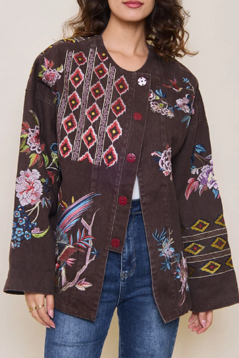 Darcy Embroidered Jacket | Dark Brown