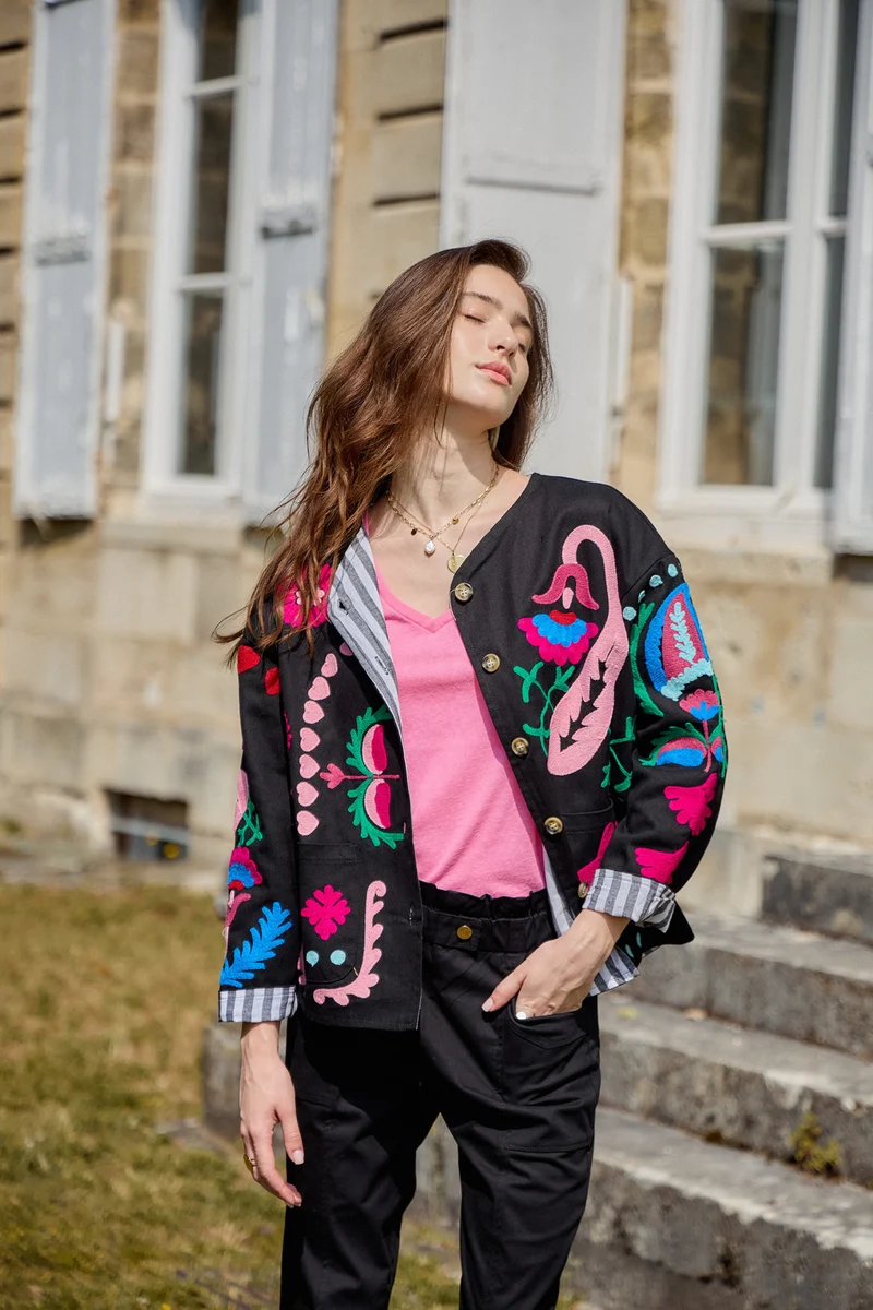 Dua Embroidered Jacket | Black