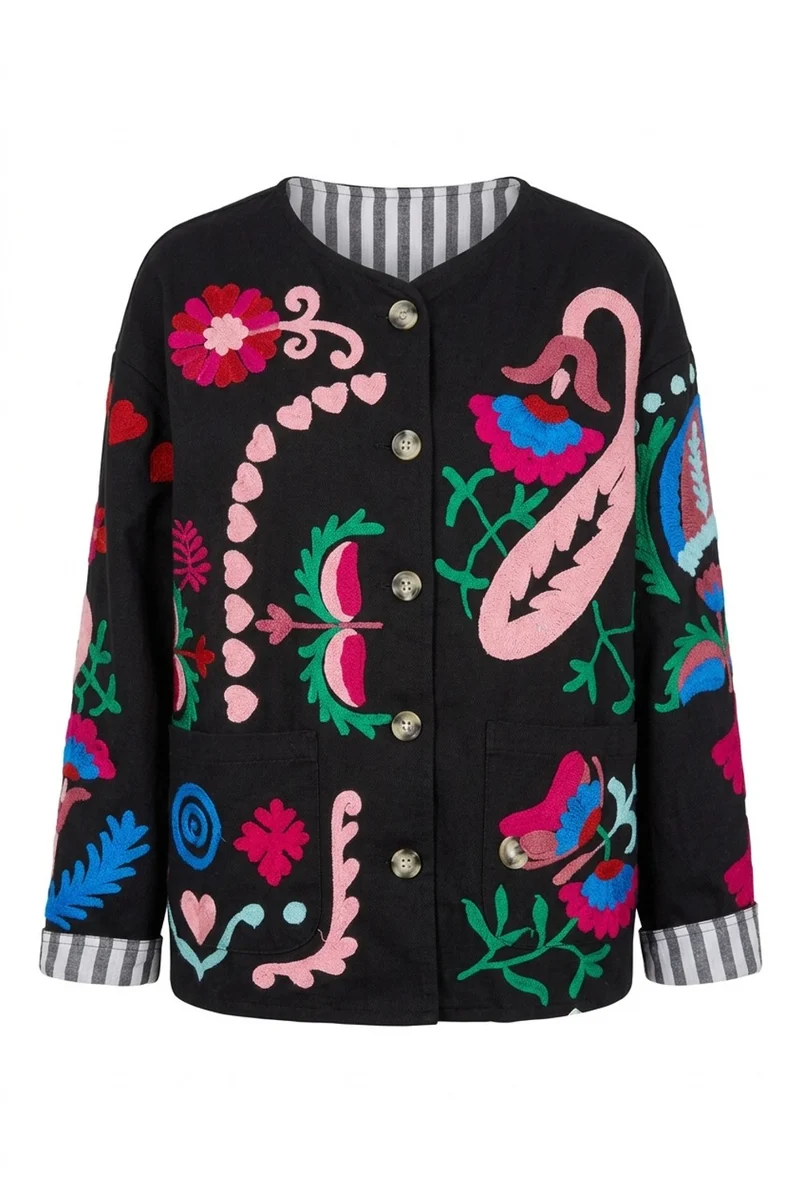Dua Embroidered Jacket | Black