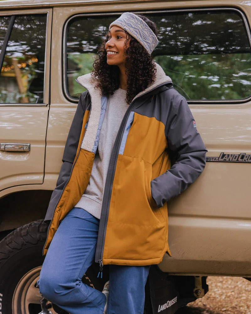 Lumi Farbblock Parka - Goldbraun