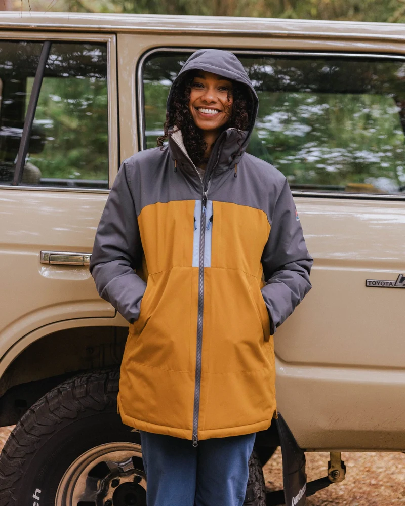 Lumi Farbblock Parka - Goldbraun