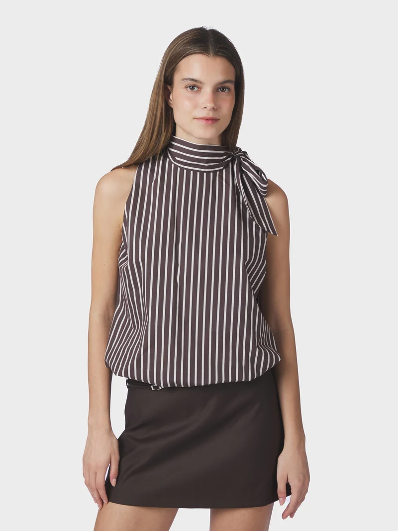 Veda Wide Stripe Top | Dark Brown | Top fra Neo Noir