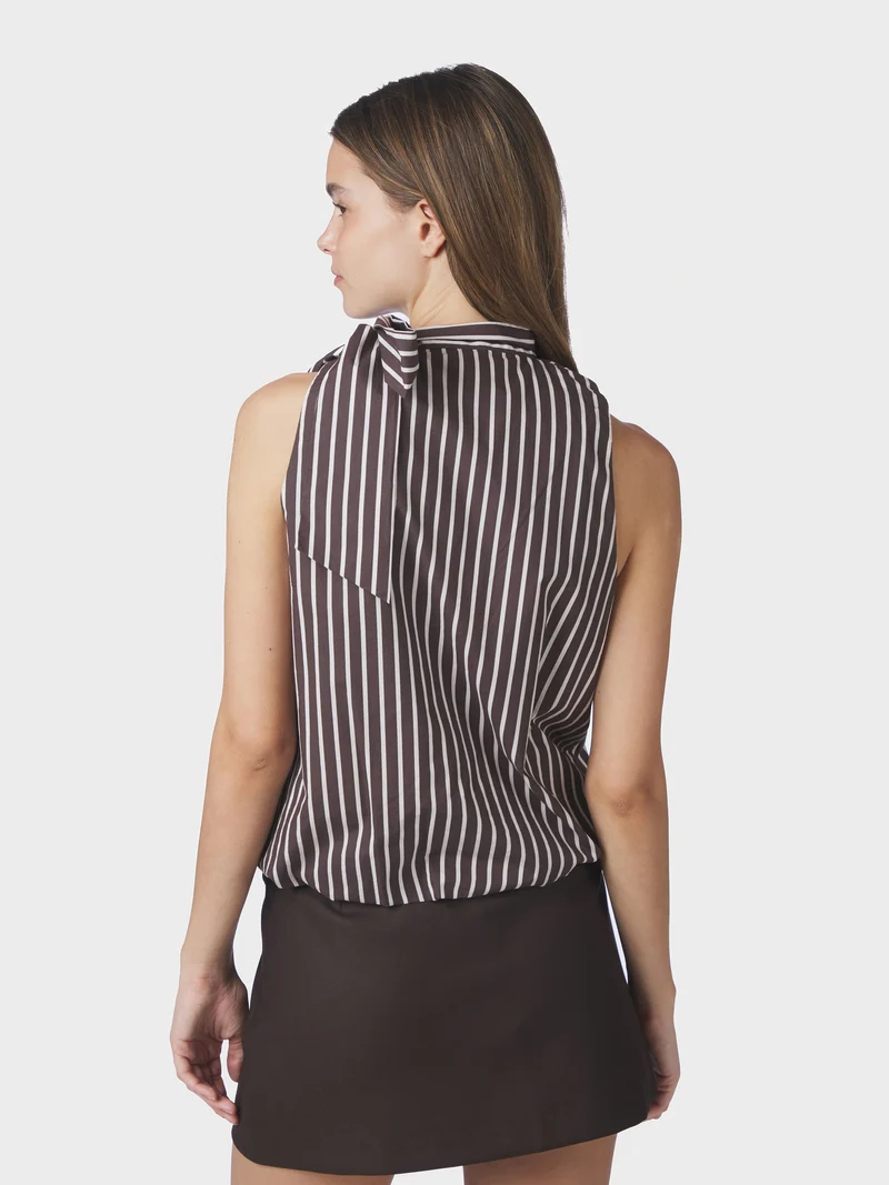 Veda Wide Stripe Top | Dark Brown | Top fra Neo Noir