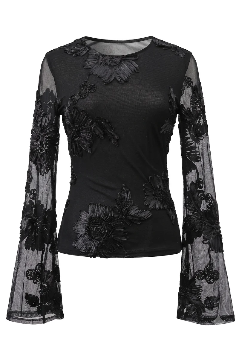 Floral Swan LS Top | Black