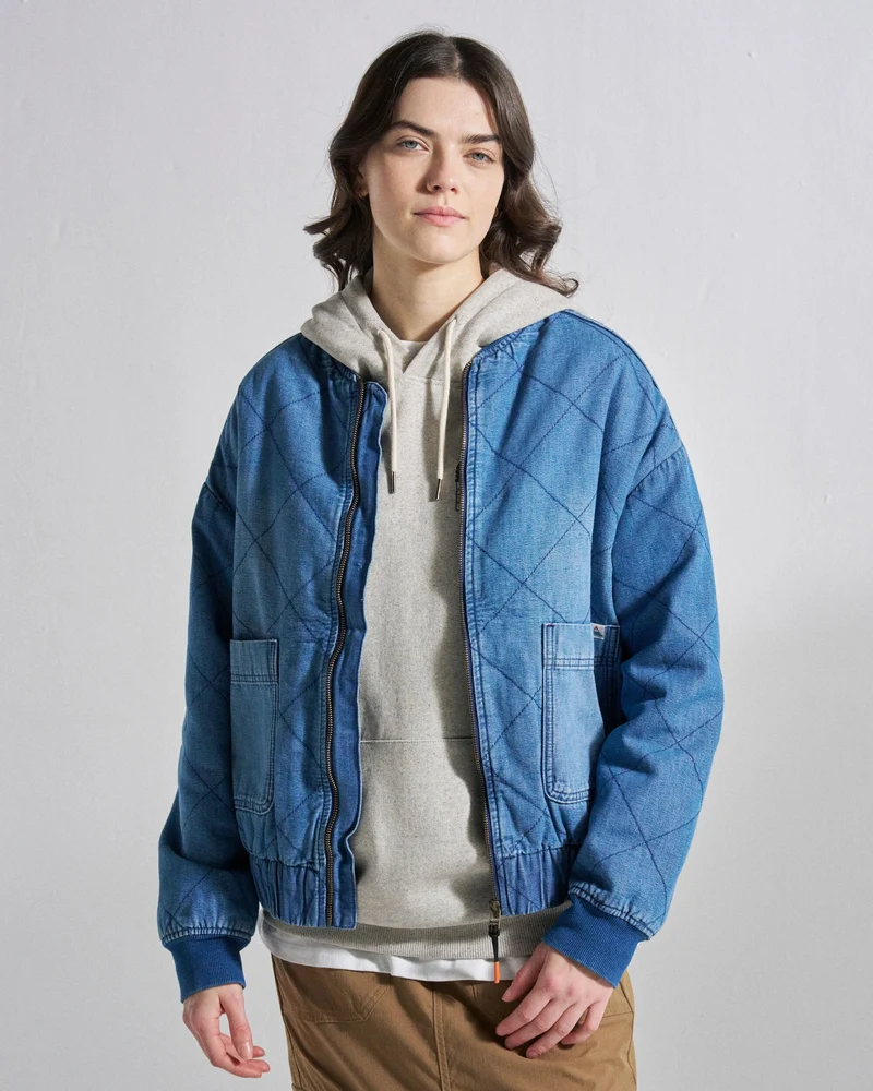 Lucia Sherpa-gefütterte Denim-Bomberjacke - Denim Blau