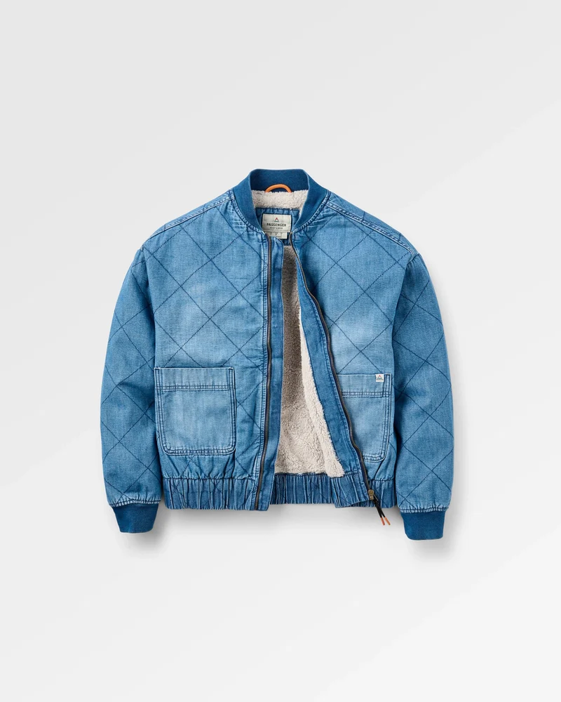 Lucia Sherpa-gefütterte Denim-Bomberjacke - Denim Blau