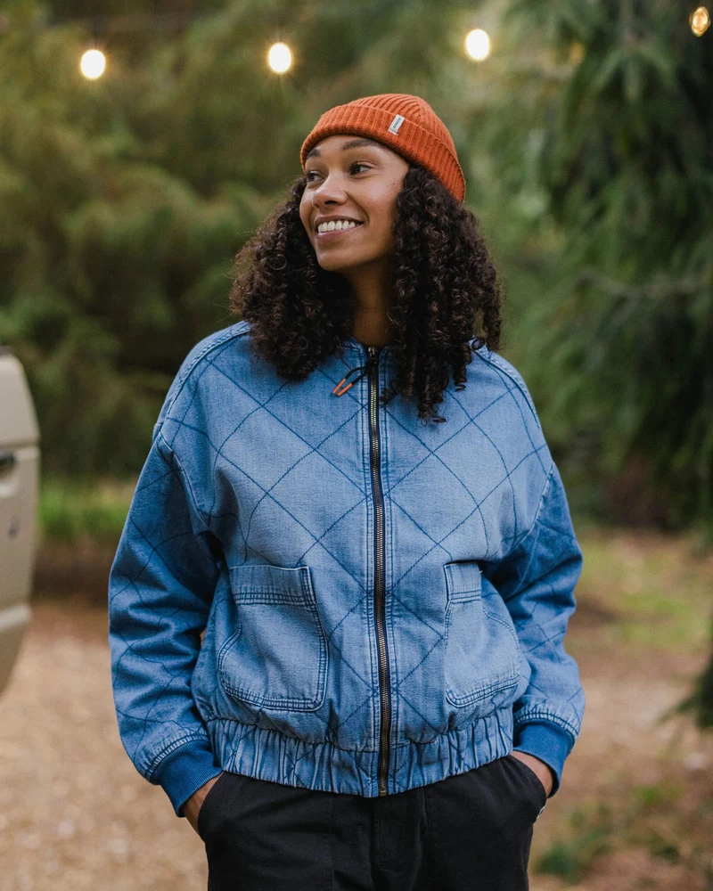 Lucia Sherpa-gefütterte Denim-Bomberjacke - Denim Blau