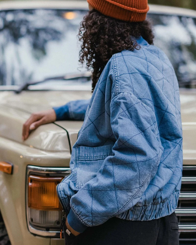 Lucia Sherpa-gefütterte Denim-Bomberjacke - Denim Blau