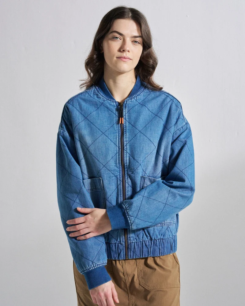 Lucia Sherpa-gefütterte Denim-Bomberjacke - Denim Blau
