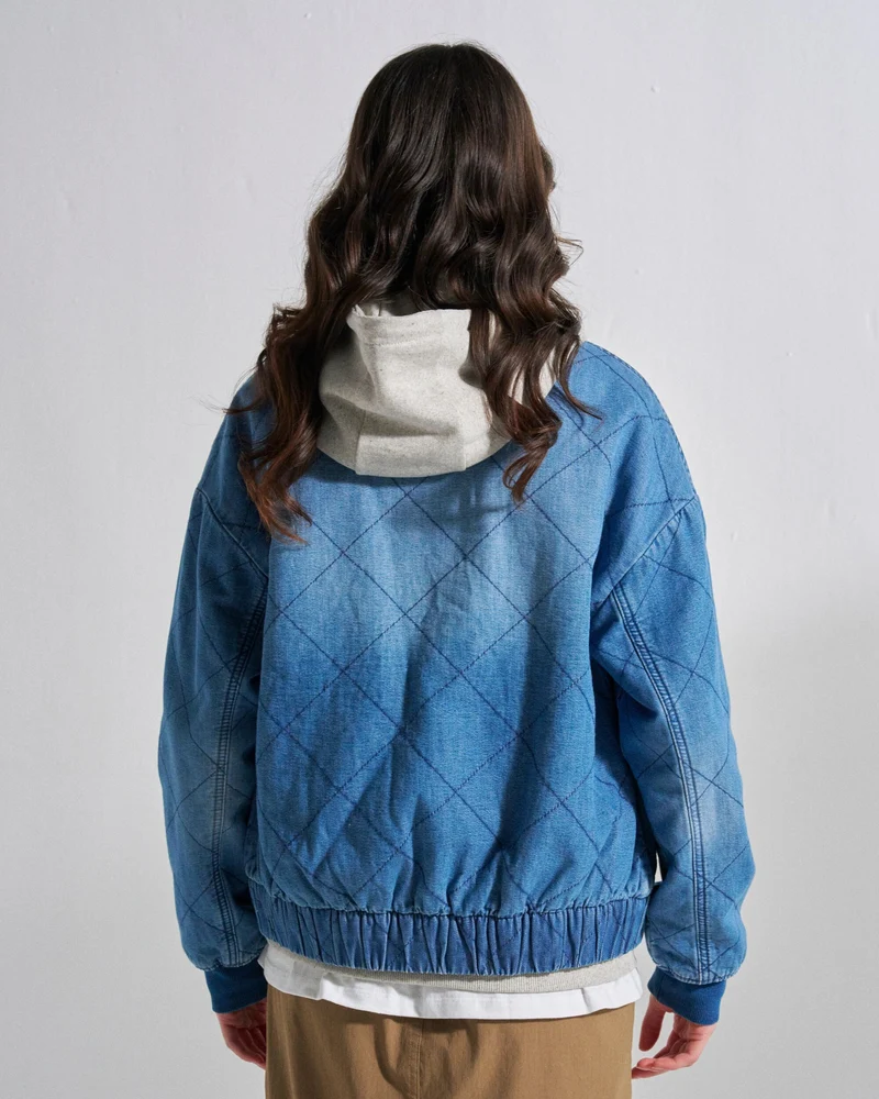 Lucia Sherpa-gefütterte Denim-Bomberjacke - Denim Blau