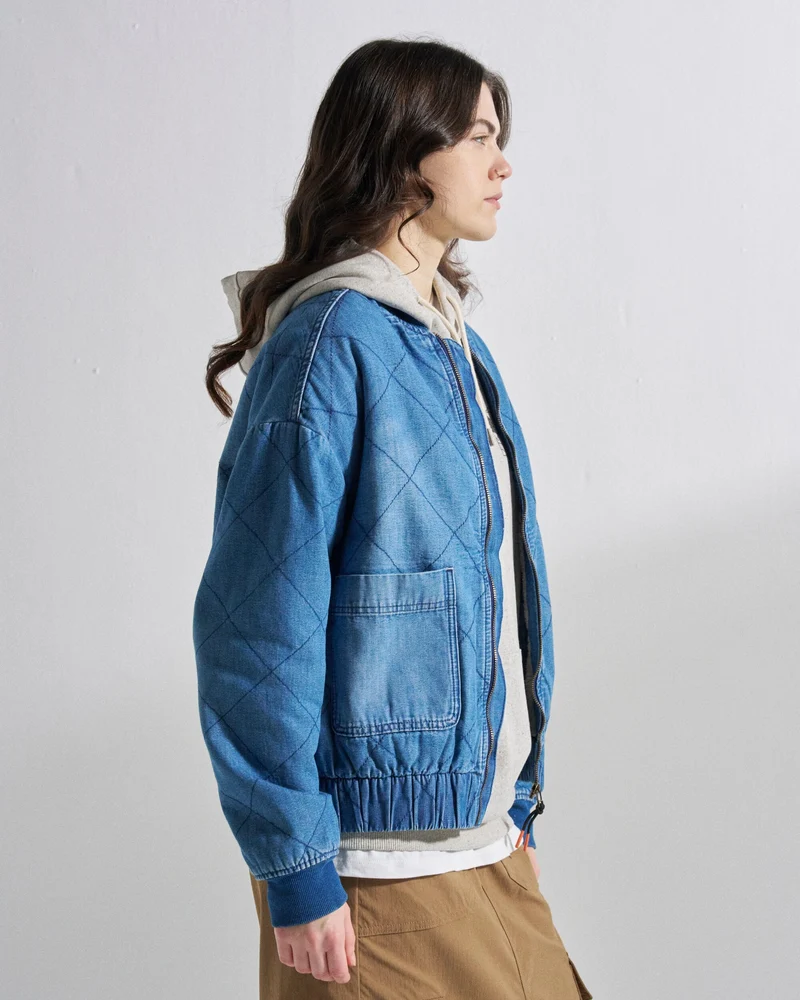 Lucia Sherpa-gefütterte Denim-Bomberjacke - Denim Blau