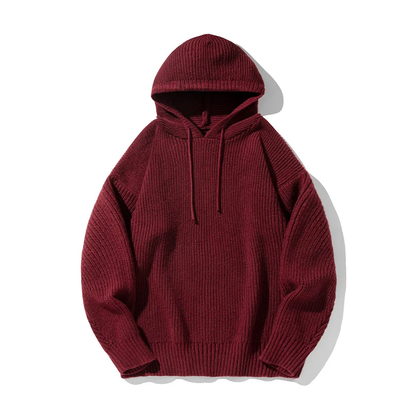 Unisex Grobgestrickter Oversize Kapuzenpullover mit Rippbündchen und Tunnelzug Drune