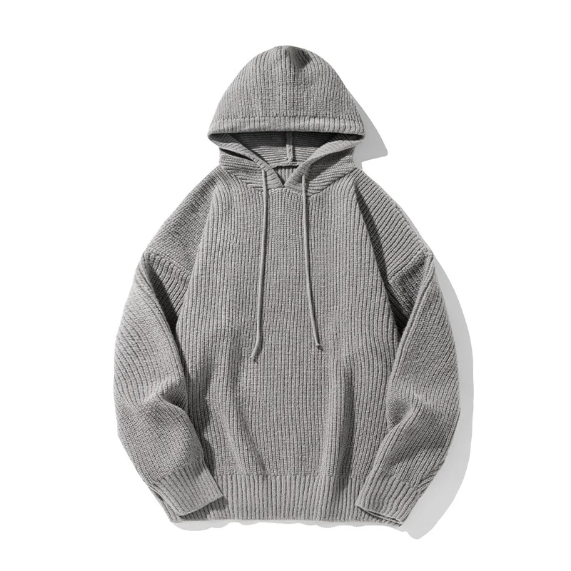 Unisex Grobgestrickter Oversize Kapuzenpullover mit Rippbündchen und Tunnelzug Drune