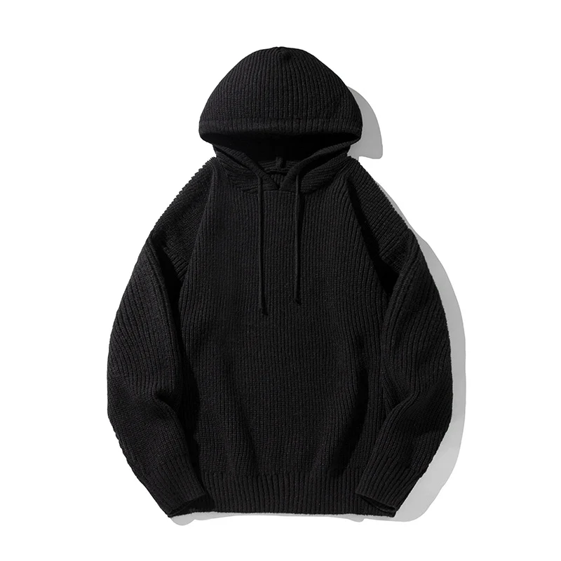 Unisex Grobgestrickter Oversize Kapuzenpullover mit Rippbündchen und Tunnelzug Drune