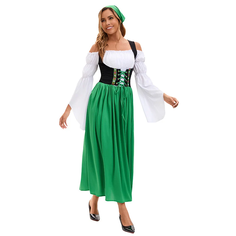 Damen nan Renaissance Dirndl Kostüm mit Schnürmieder und Carmenärmeln Drune