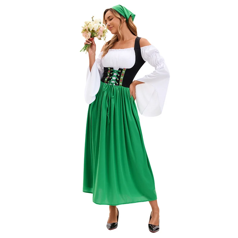 Damen nan Renaissance Dirndl Kostüm mit Schnürmieder und Carmenärmeln Drune