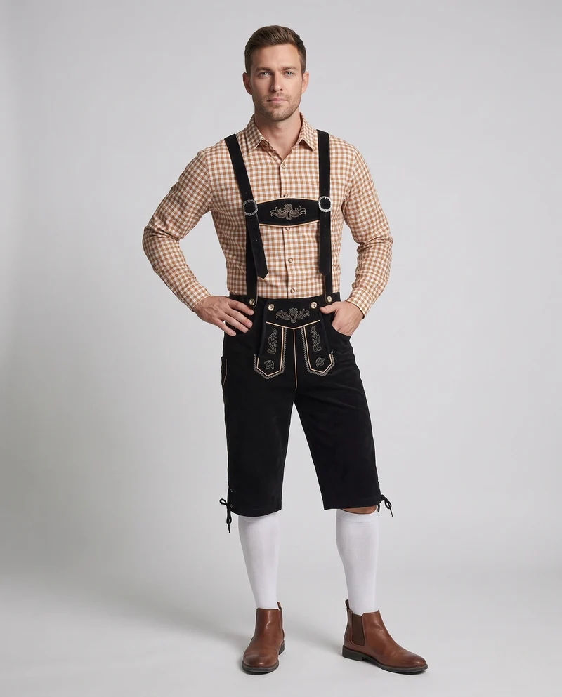 Herren traditionelle Trachtenlederhose mit kunstvollen Verzierungen Drune
