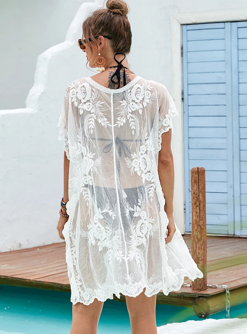 Damen Strand Schmuck Kleid mit floralen Spitzen Details Drune