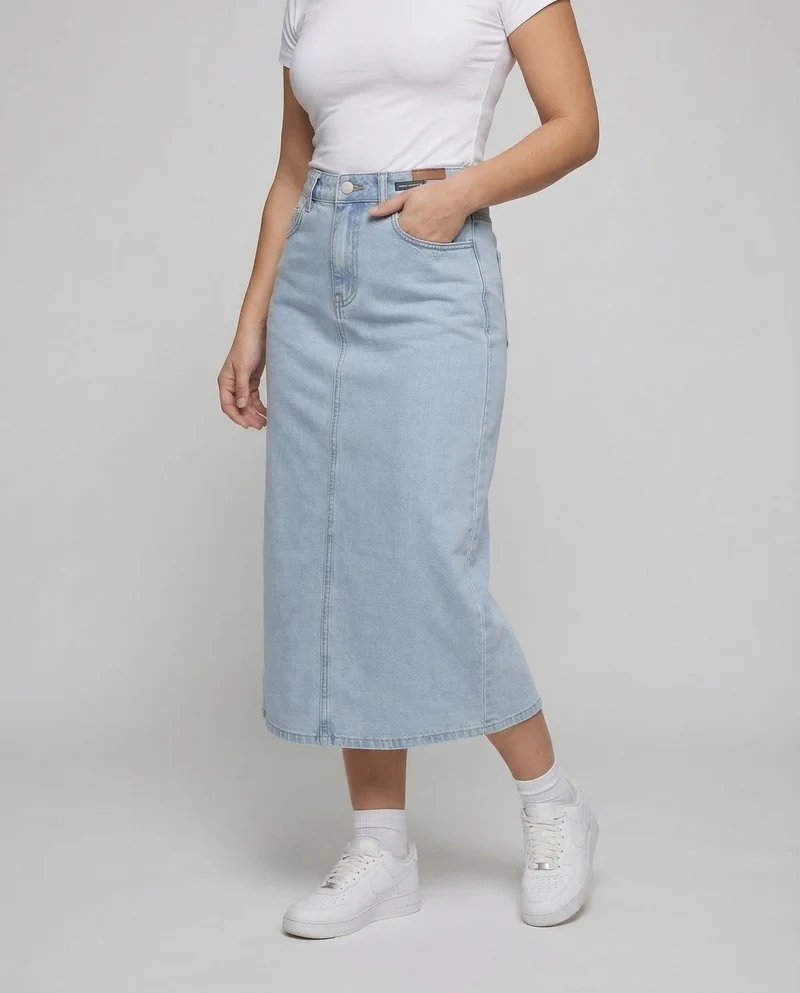 Damen Jeans Midirock Schlitz
