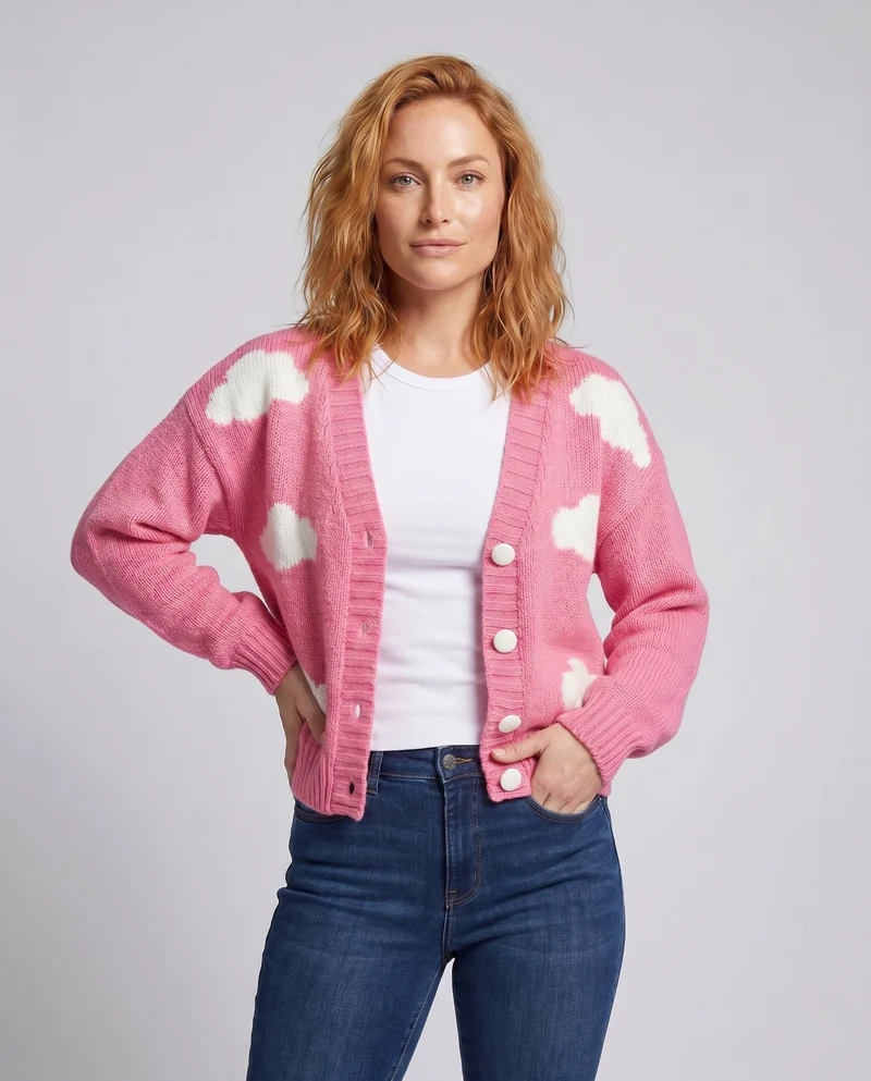 Damen modische Strickjacke mit Wolkenmuster Drune