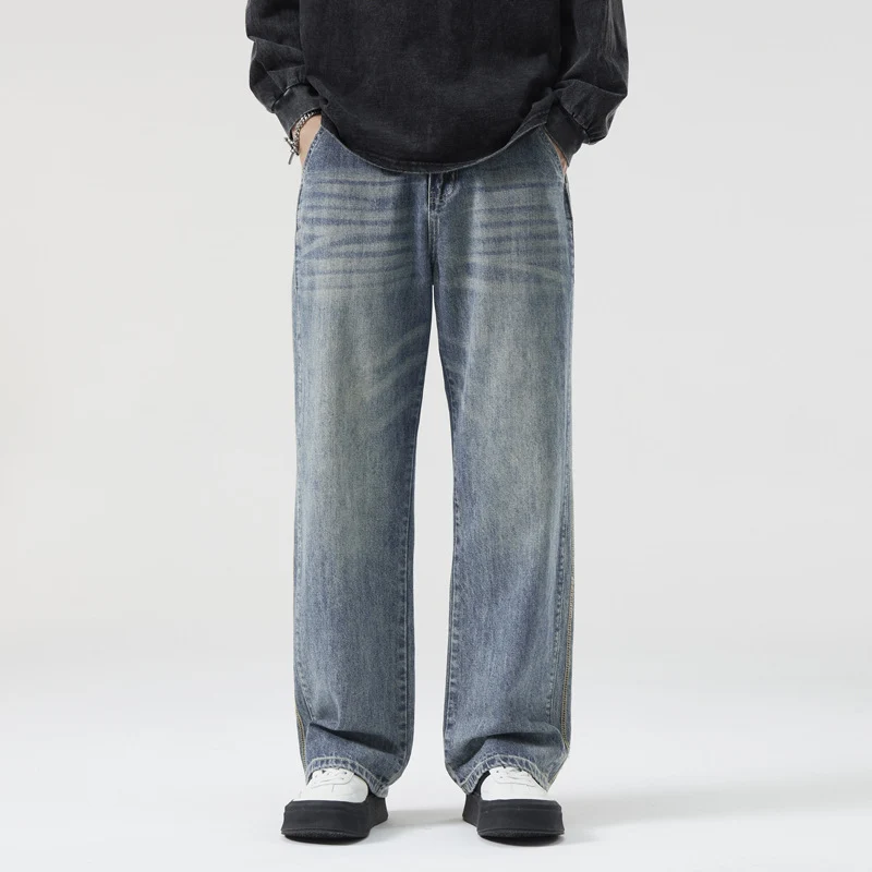 Herren Weite Vintage-Denimjeans mit Used-Waschung und geradem Bein Drune