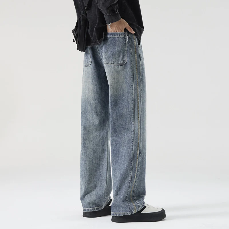 Herren Weite Vintage-Denimjeans mit Used-Waschung und geradem Bein Drune