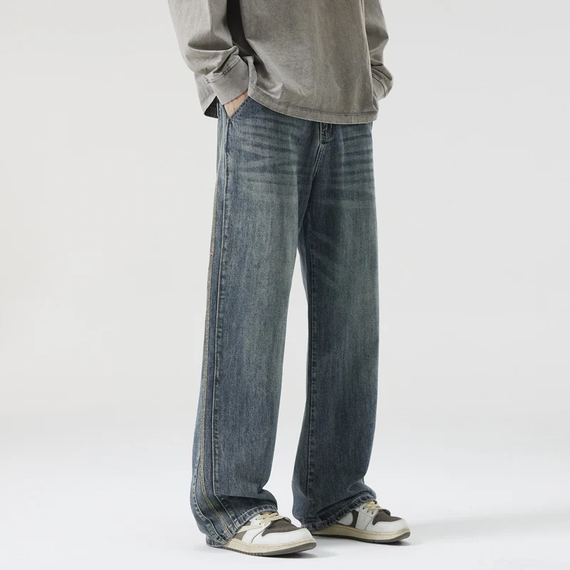 Herren Weite Vintage-Denimjeans mit Used-Waschung und geradem Bein Drune