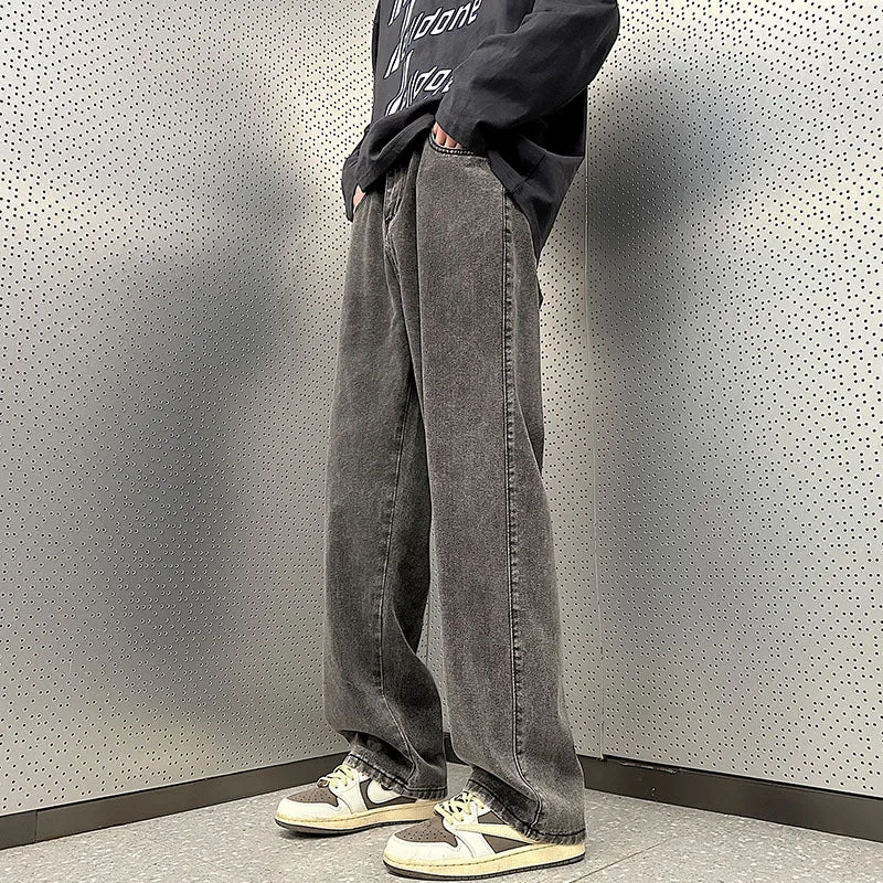 Herren Weite Vintage-Denim-Hose im Baggy‑Straßenstyle mit vorderer Bügelfalte Drune
