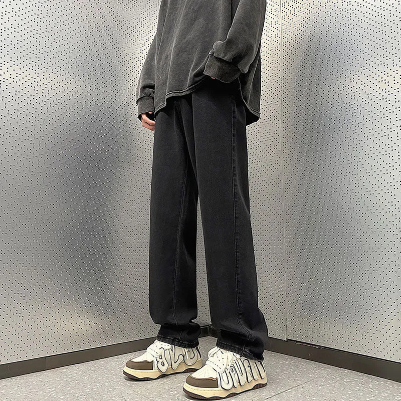 Herren Weite Vintage-Denim-Hose im Baggy‑Straßenstyle mit vorderer Bügelfalte Drune