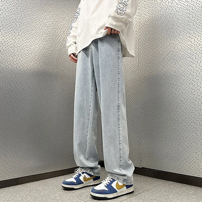 Herren Weite Vintage-Denim-Hose im Baggy‑Straßenstyle mit vorderer Bügelfalte Drune