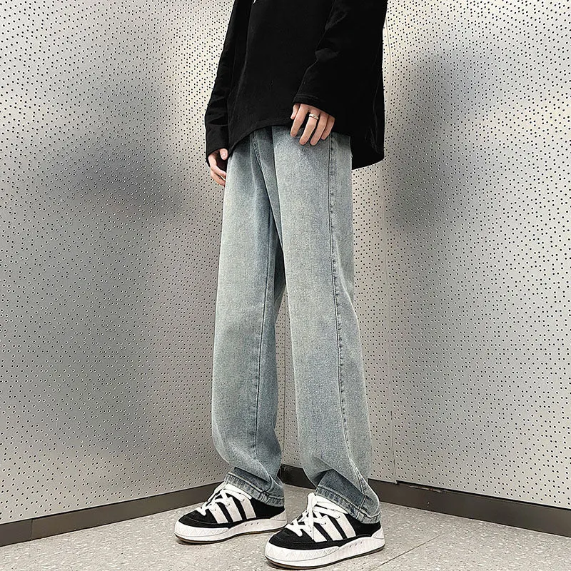 Herren Weite Vintage-Denim-Hose im Baggy‑Straßenstyle mit vorderer Bügelfalte Drune