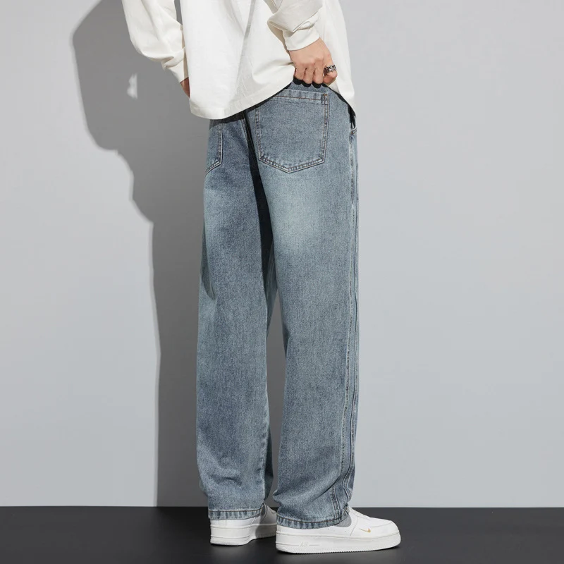 Herren Weite Denim-Hose im Lounge-Style mit Tunnelzugbund und geradem Bein Drune