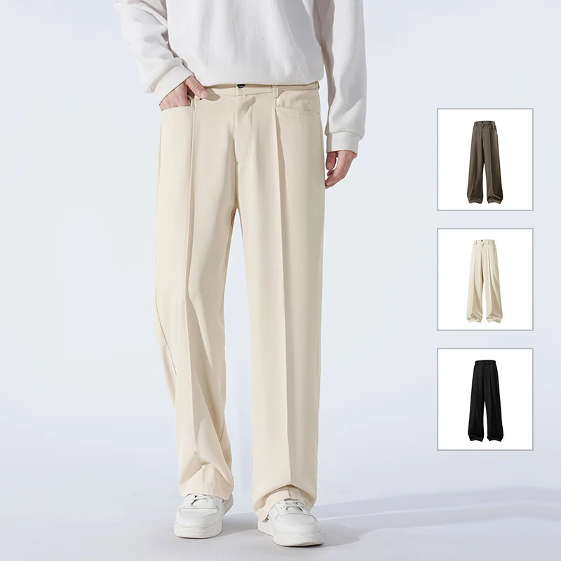 Herren Weite Crêpe‑Hose mit Bundfalte und gerader Bügelfalte Drune