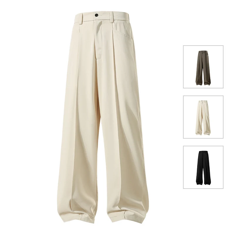 Herren Weite Crêpe‑Hose mit Bundfalte und gerader Bügelfalte Drune
