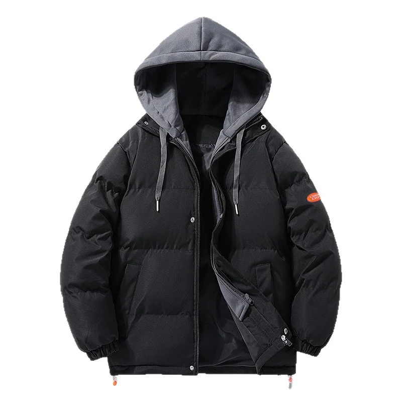 Herren Wattierte Pufferjacke mit kontrastfarbener Kapuze, winddichter Außenhülle und Kordelzug Drune