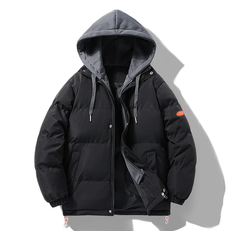 Herren Wattierte Pufferjacke mit kontrastfarbener Kapuze, winddichter Außenhülle und Kordelzug Drune