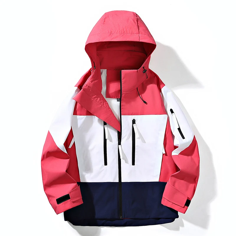 Herren Wasserabweisende Colorblock-Outdoorjacke mit Kapuze, Mehrfach-Reißverschlusstaschen und verstellbaren Bündchen Drune