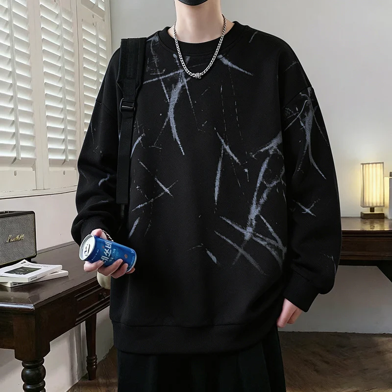 Herren Sweatshirt mit abstraktem Print, Rundhalsausschnitt und relaxed Fit Drune