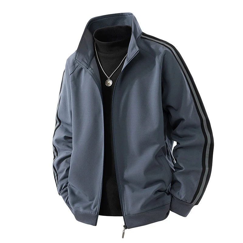 Herren Sportive Zipjacke mit Stehkragen und kontrastierenden Ärmestreifen Drune