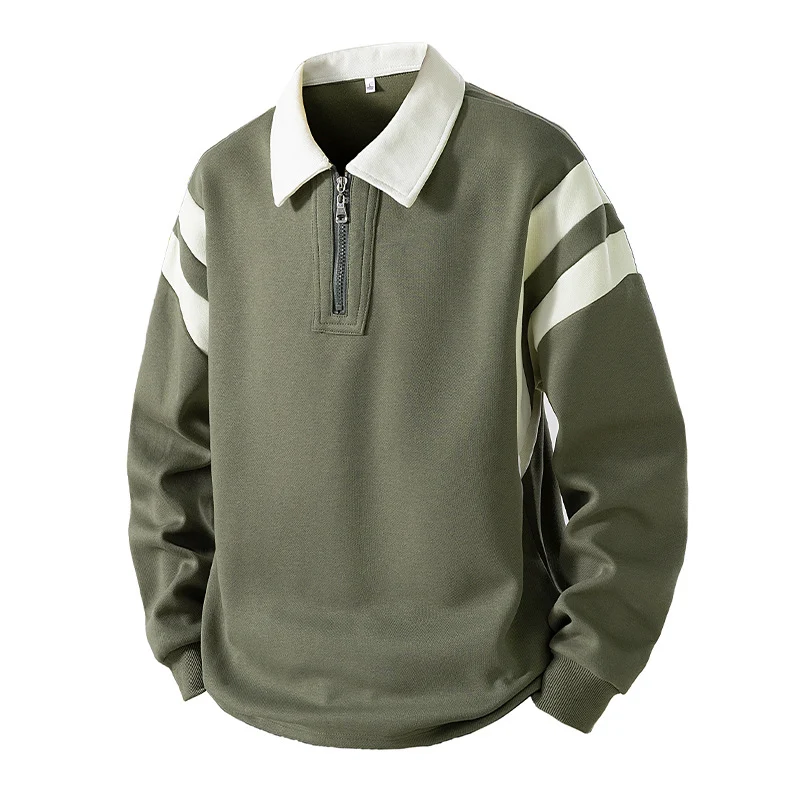 Herren Retro-Sportliches Rugby-Pulli mit halbhohem Reißverschluss und kontrastierendem Hemdkragen Drune