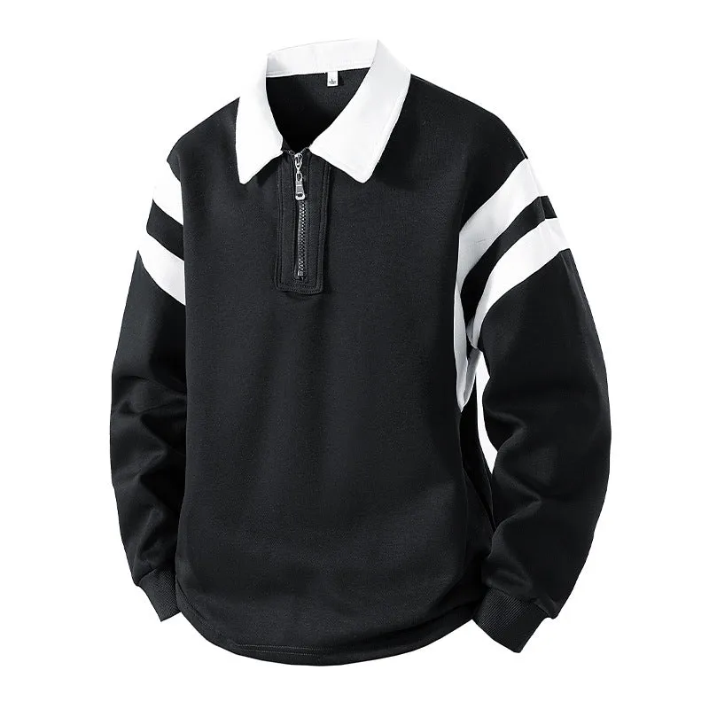 Herren Retro-Sportliches Rugby-Pulli mit halbhohem Reißverschluss und kontrastierendem Hemdkragen Drune