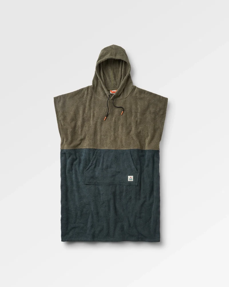 Shoreline Baumwollhandtuch-Poncho - Staubiges Oliv/ Holzkohle