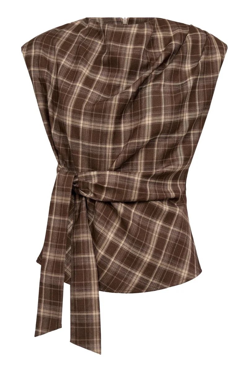 Dagny Check Pleat Top | Brown | Top fra Co'couture