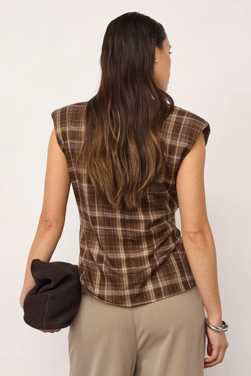 Dagny Check Pleat Top | Brown | Top fra Co'couture