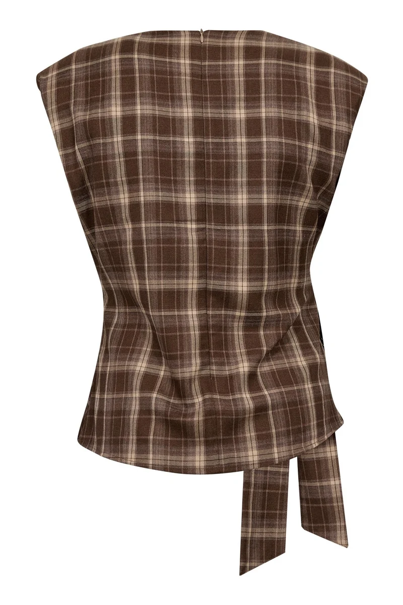 Dagny Check Pleat Top | Brown | Top fra Co'couture
