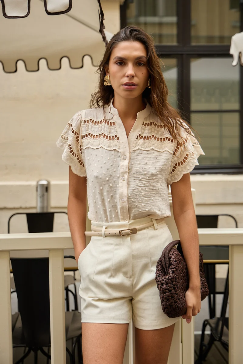 Gemma Dotted Blouse | Beige