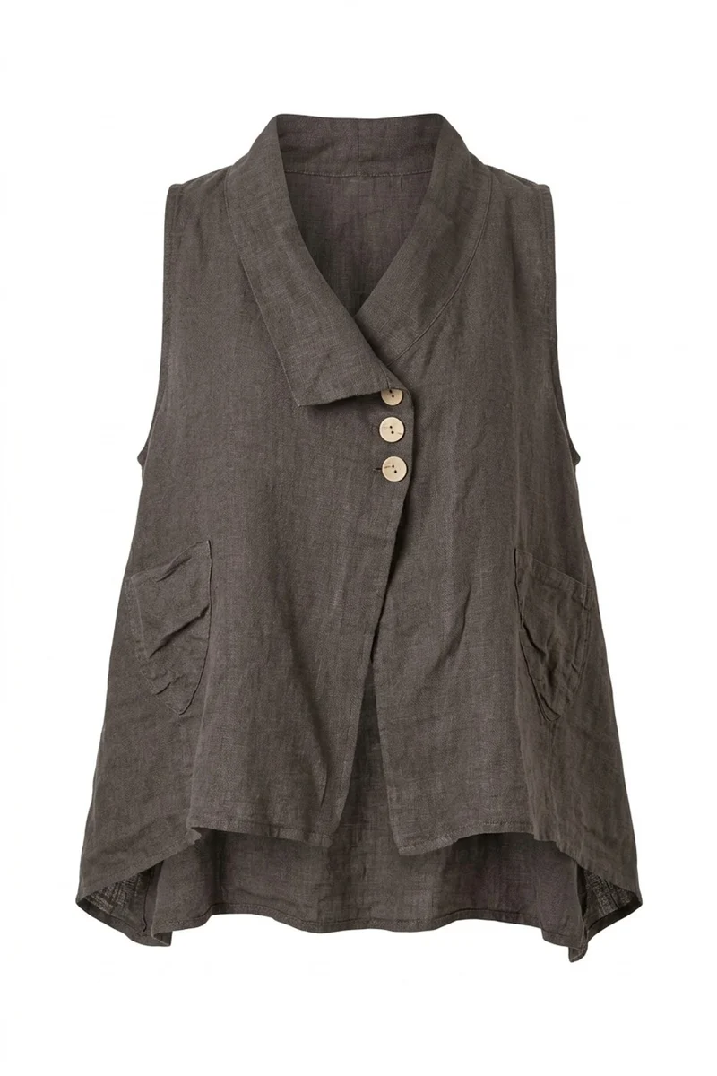 Noemi Linen Vest | Dark Maroon